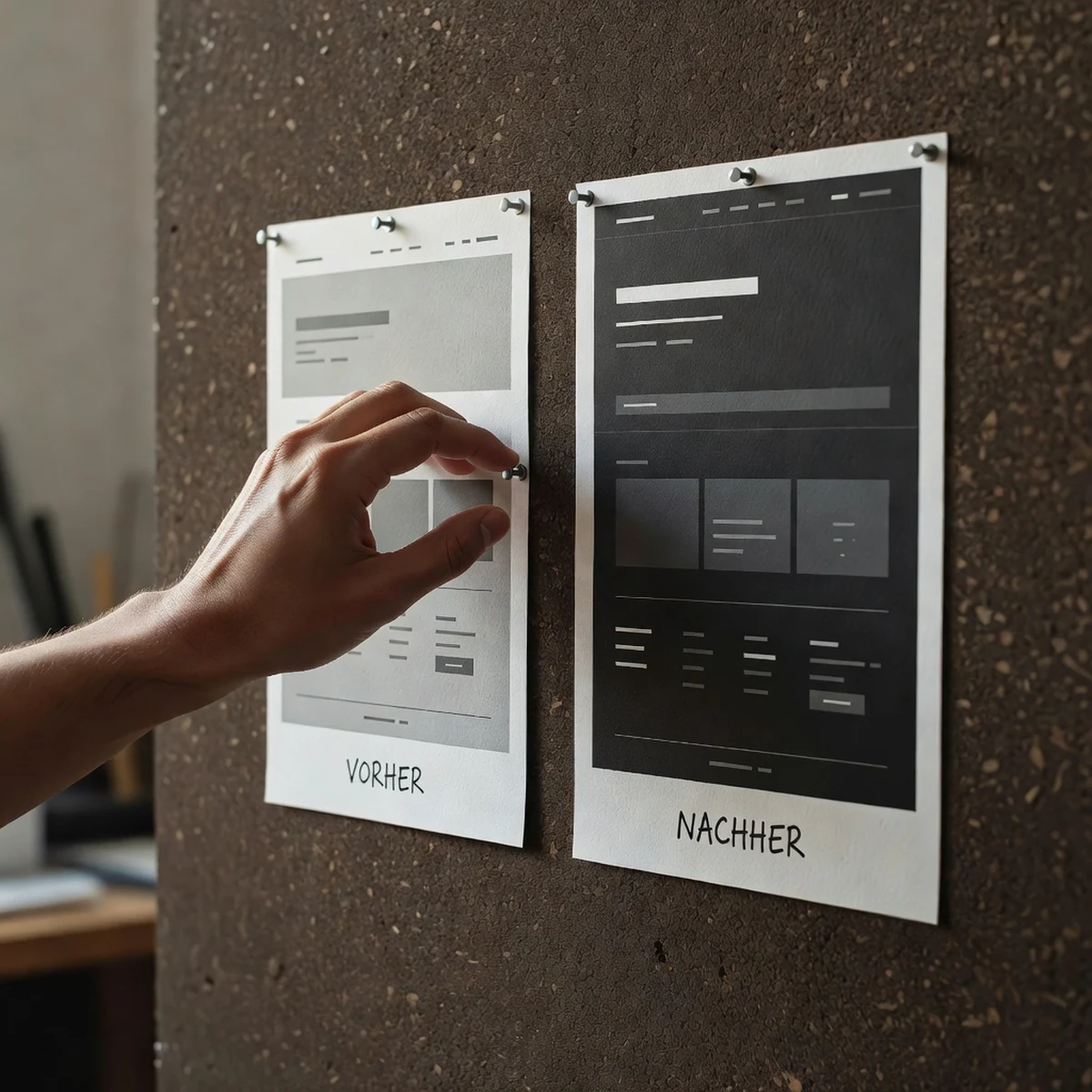 2022 – erste Relaunches: Moodboard mit Vorher-Nachher-Relaunch und Designprozess