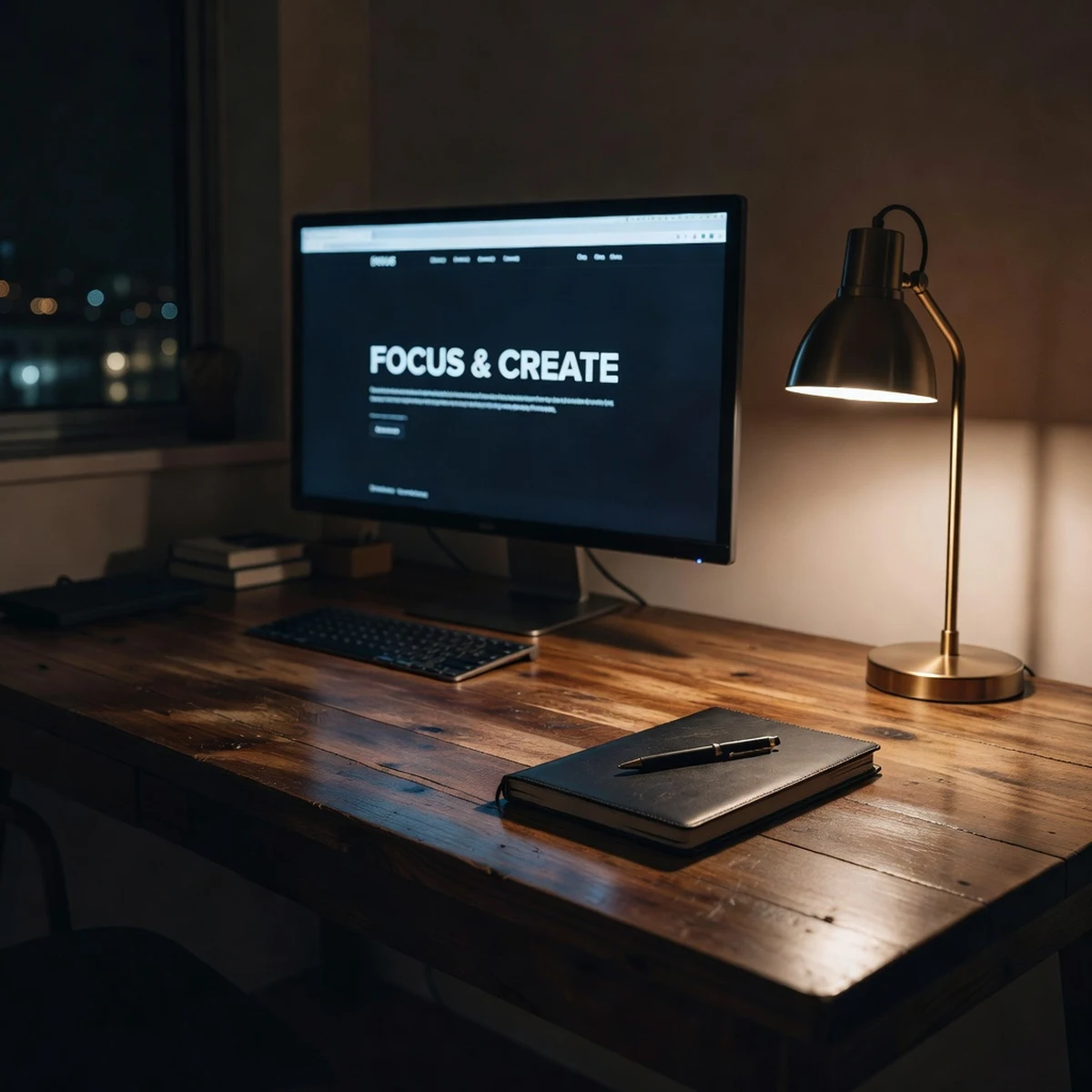 2021 – die Anfaenge: Nacht-Arbeitsplatz in Karlsruhe mit Website-Projekt auf dem Monitor